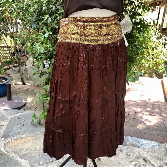 CACHE GOLD SEQUIN EMBELLISHED BEADED CRINKLE SKIRT SIZE 2/SMALL NWT - Picture 7 of 15